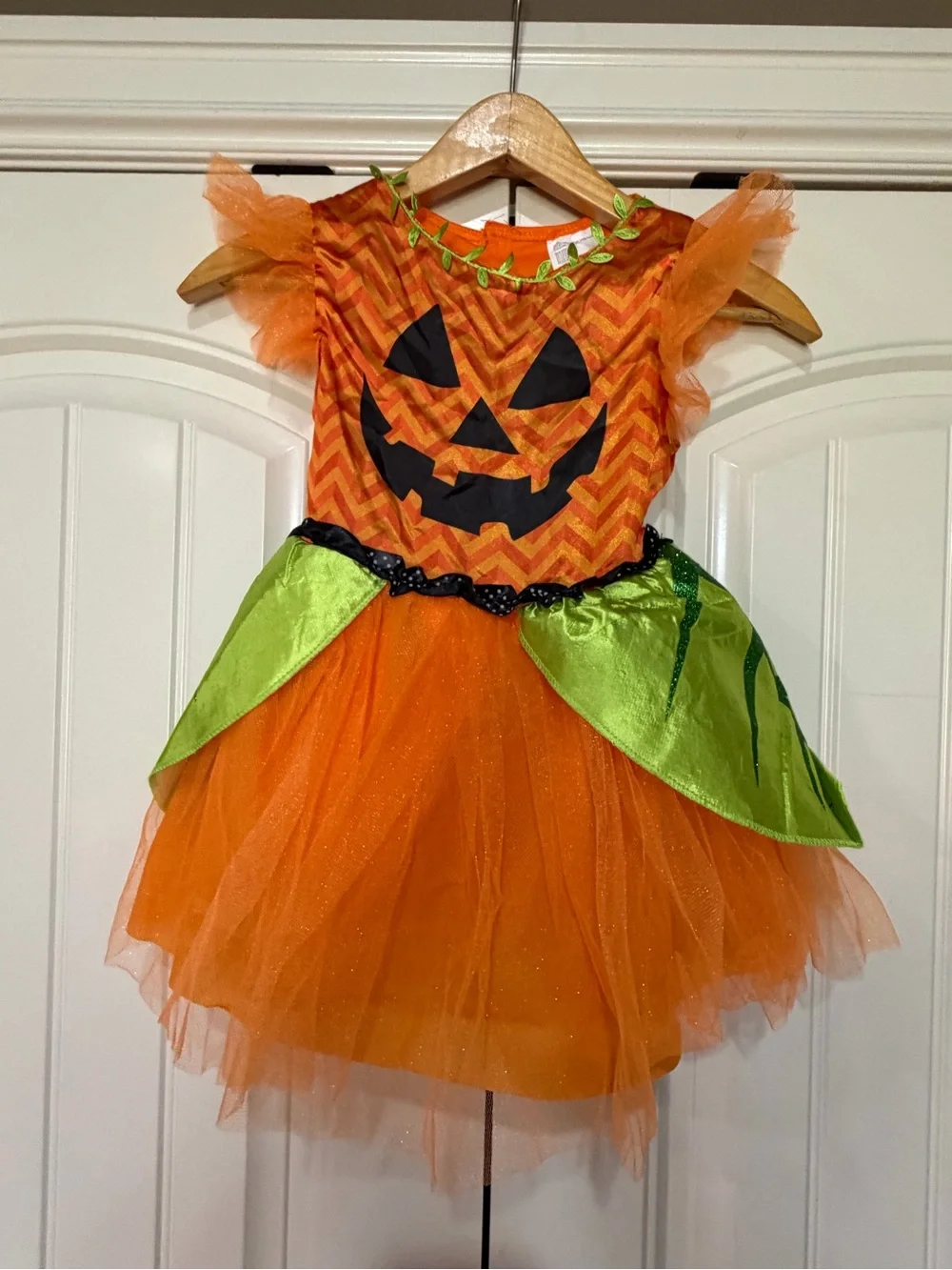 Kids Orange Pumpkin Tulle Dress Costume Size Small